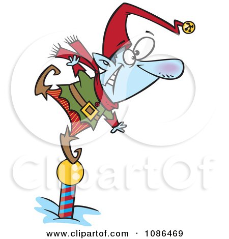 Clipart Christmas Elf Standing On A Pole And Keeping A Look Out - Royalty Free Vector Illustration by toonaday