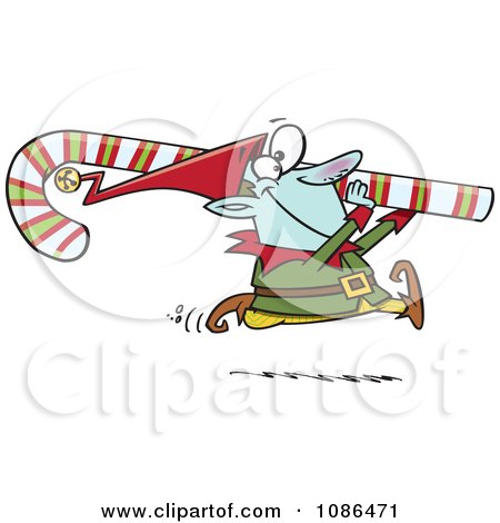 Clipart Christmas Elf Carrying A Candy Cane - Royalty Free Vector Illustration by toonaday