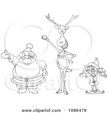 Clipart Outlined Santa Reindeer And Christmas Elf - Royalty Free Vector Illustration by yayayoyo