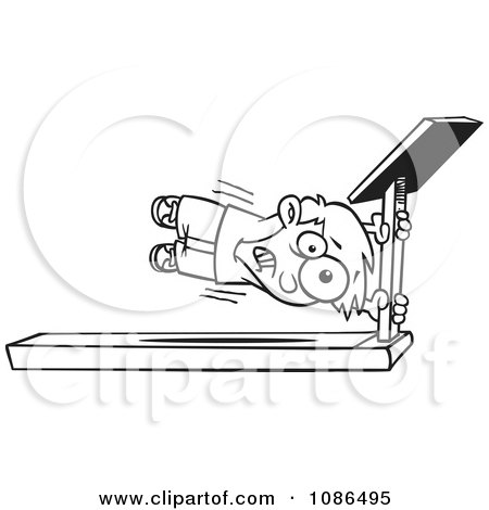 Clipart Outlined Boy Holding Onto A Treadmill Bar - Royalty Free Vector Illustration by toonaday