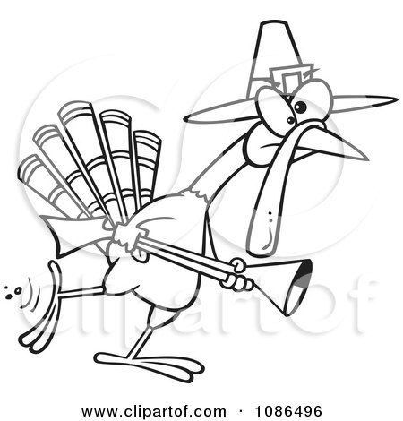 Clipart Outlined Turkey Pilgrim Hunting - Royalty Free Vector Illustration by toonaday
