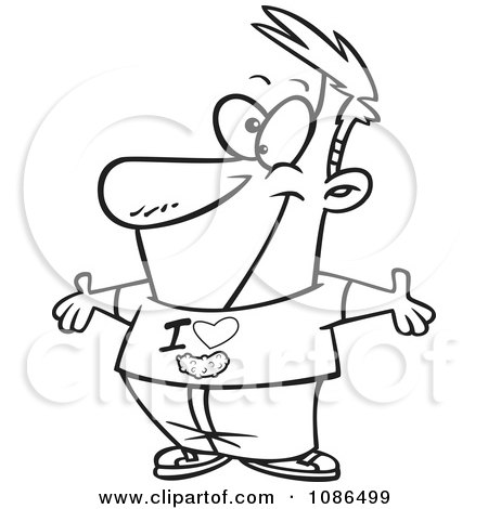Clipart Outlined Man Wearing An I Love Pickles Shirt - Royalty Free Vector Illustration by toonaday