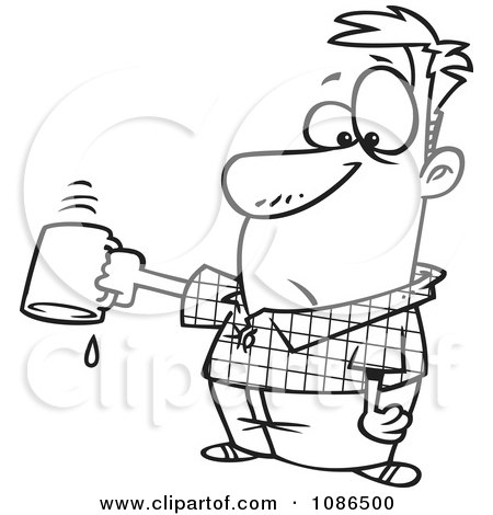 Clipart Outlined Businessman Turning Out His Last Drop Of Coffee - Royalty Free Vector Illustration by toonaday