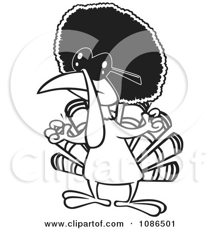 Clipart Outlined Jive Turkey Bird With An Afro - Royalty Free Vector Illustration by toonaday