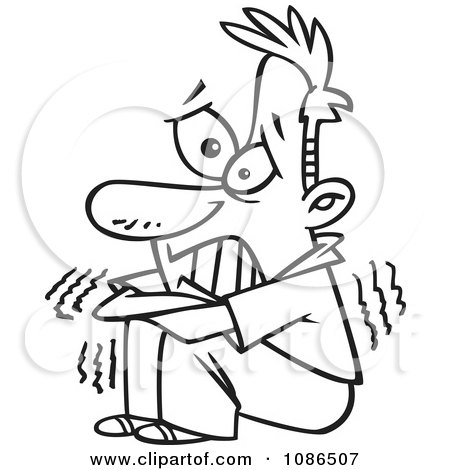 Clipart Outlined Scared Man Shaking - Royalty Free Vector Illustration by toonaday