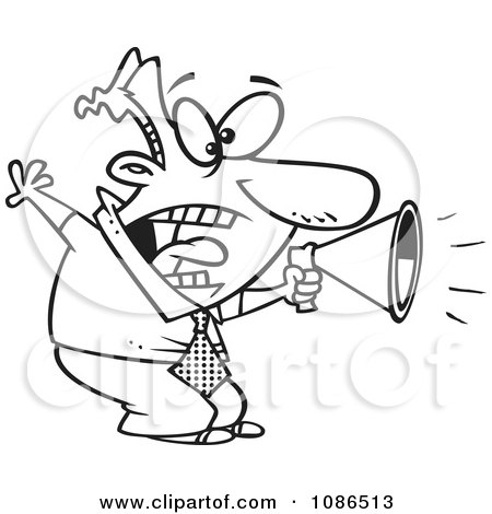 Clipart Outlined Businessman Shouting In A Megaphone - Royalty Free Vector Illustration by toonaday