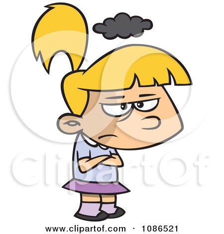 Clipart Grumpy Girl With A Cloud Over Her Head - Royalty Free Vector Illustration by toonaday