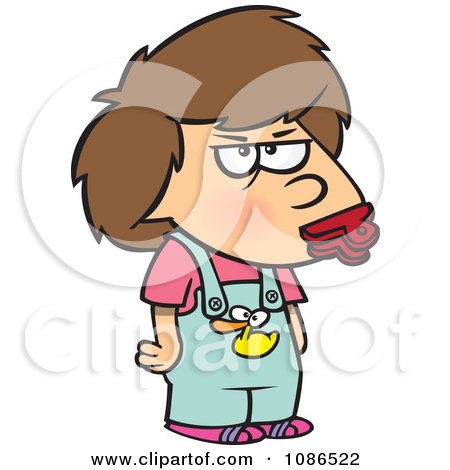 Clipart Potty Mouth Girl With A Clip Over Her Lips - Royalty Free Vector Illustration by toonaday