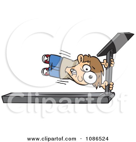 Clipart Boy Holding Onto A Treadmill Bar - Royalty Free Vector Illustration by toonaday