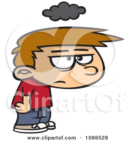 Clipart Grumpy Boy Under A Cloud Of Gloom - Royalty Free Vector Illustration by toonaday
