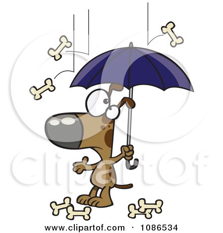 Clipart Dog Under An Umbrella In Bone Rain - Royalty Free Vector Illustration by toonaday