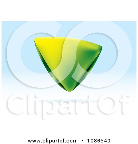 Clipart 3d Green Floating Triangle On Blue - Royalty Free Vector Illustration by michaeltravers