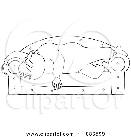 Clipart Outlined Santa Sleeping On A Couch - Royalty Free Vector Illustration by djart