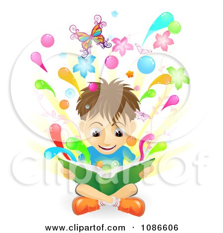Clipart Boy Reading A Book As It Comes To Life - Royalty Free Vector Illustration by AtStockIllustration