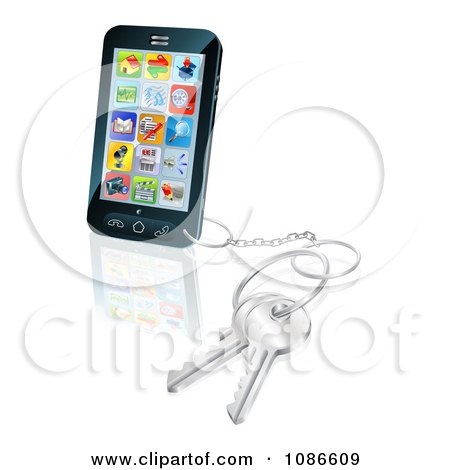 Clipart 3d Touch Screem Smart Cell Phone With A Key Ring - Royalty Free Vector Illustration by AtStockIllustration