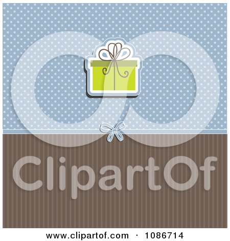 Clipart Green Christmas Baby Shower Or Birthday Gift Over Blue Polka Dots And Brown Stripes - Royalty Free Vector Illustration by KJ Pargeter