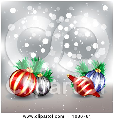 Clipart 3d Silver Sparkle Christmas Background With Ornaments - Royalty Free Illustration by vectorace