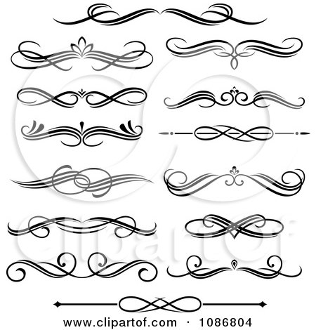 1086804 Clipart Black And White Ornate Rule And Border Design Elements 1 Royalty Free Vector Illustration
