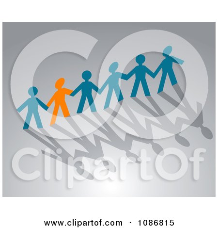 Clipart Orange Paper Person Holding Hands With Blue People - Royalty Free Vector Illustration by Vector Tradition SM