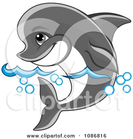 Clipart Gray Dolphin Swimming Through The Surf - Royalty Free Vector Illustration by Vector Tradition SM