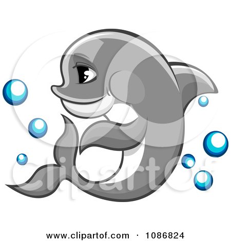 Clipart Gray Dolphin Swimming With Bubbles - Royalty Free Vector Illustration by Vector Tradition SM