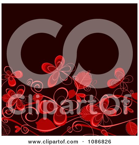 Clipart Background Of Red Flowers On Black - Royalty Free Vector Illustration by Vector Tradition SM