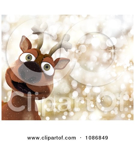 Clipart 3d Christmas Reindeer Over Gold Sparkles - Royalty Free CGI Illustration by KJ Pargeter