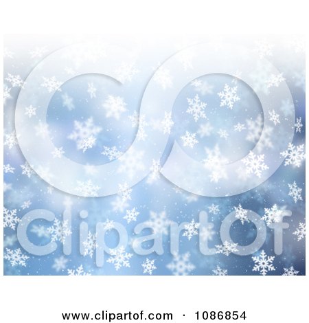 Clipart 3d Falling Snowflakes Over Blue Background - Royalty Free CGI Illustration by KJ Pargeter