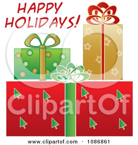 Clipart Happy Holidays Text Over Festively Wrapped Christmas Gifts - Royalty Free Vector Illustration by Pams Clipart