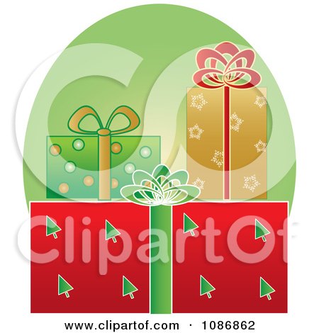 Clipart Festively Wrapped Xmas Gifts And Green Oval - Royalty Free Vector Illustration by Pams Clipart
