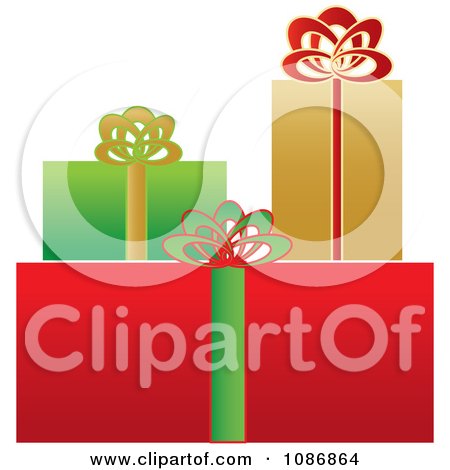 Clipart Gold Green And Red Wrapped Christmas Gifts - Royalty Free Vector Illustration by Pams Clipart