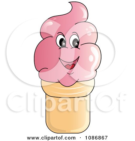 Clipart Smiling Strawberry Ice Cream Cone Character - Royalty Free Vector Illustration by Pams Clipart