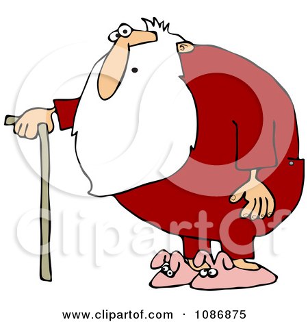 Clipart Surprised Santa With A Cane And Pink Bunny Slippers - Royalty Free Vector Illustration by djart