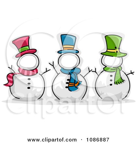 Clipart Three Snowmen With Blank Frame Faces - Royalty Free Vector Illustration by BNP Design Studio