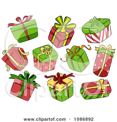 Clipart Background Of Christmas Gift Boxes On White - Royalty Free Vector Illustration by BNP Design Studio
