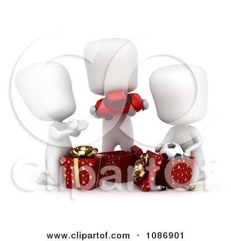 Clipart 3d Ivory Kids Opening Christmas Gifts - Royalty Free CGI Illustration by BNP Design Studio