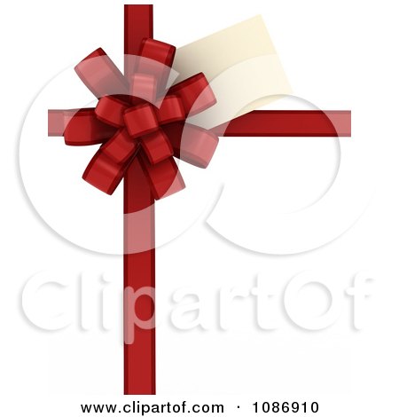 Clipart 3d Red Christmas Bow And Ribbons With A Gift Tag On White - Royalty Free CGI Illustration by BNP Design Studio