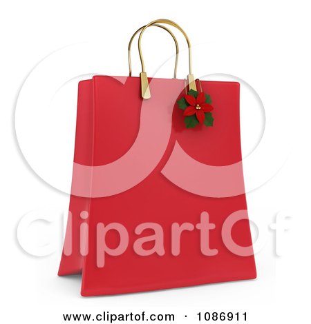 Clipart 3d Red Christmas Gift Or Shopping Bag With A Poinsettia - Royalty Free CGI Illustration by BNP Design Studio