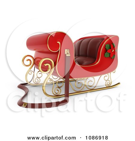Clipart 3d Red Christmas Sleigh With A Poinsettia Flower - Royalty Free CGI Illustration by BNP Design Studio