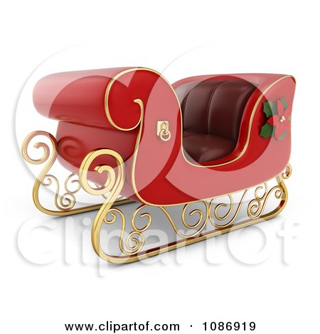 Clipart 3d Red Christmas Sleigh With Gold Trim - Royalty Free CGI Illustration by BNP Design Studio