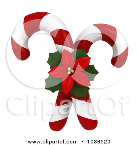 Clipart 3d Poinsettia And Crossed Candy Canes - Royalty Free CGI Illustration by BNP Design Studio