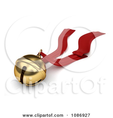 Clipart 3d Gold Sleigh Bell And Red Ribbon - Royalty Free CGI Illustration by BNP Design Studio