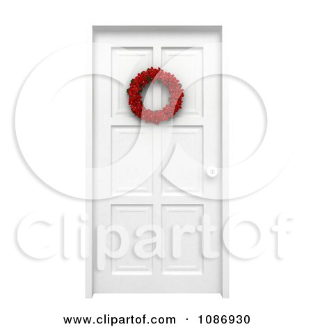 Clipart 3d Christmas Poinsettia Wreath On A White Door - Royalty Free CGI Illustration by BNP Design Studio
