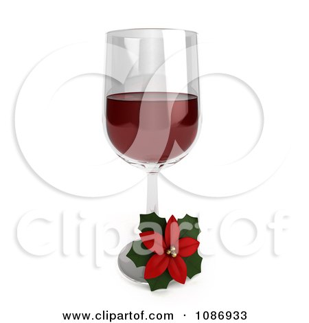 Clipart 3d Poinsettia Flower And Glass Of Red Wine - Royalty Free CGI Illustration by BNP Design Studio