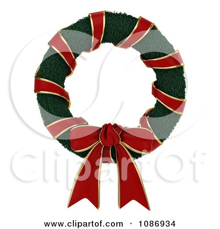 Clipart 3d Christmas Wreath With Red Ribbons And Bow - Royalty Free CGI Illustration by BNP Design Studio