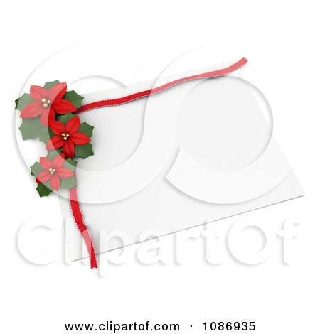 Clipart 3d White Gift Tag With Red Poinsettias - Royalty Free CGI Illustration by BNP Design Studio