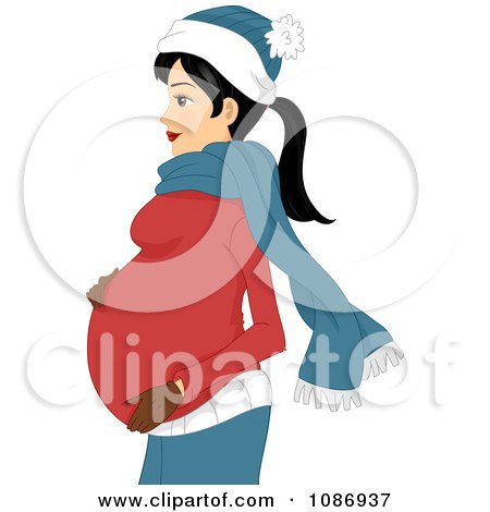 Clipart Pregnant Woman Touching Her Baby Bump And Wearing Winter Apparel - Royalty Free Vector Illustration by BNP Design Studio