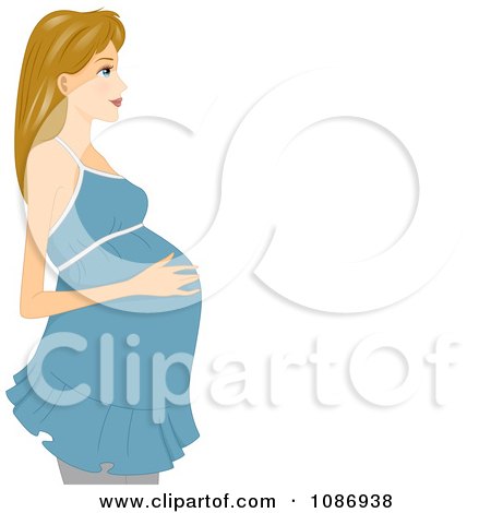 Clipart Pregnant Woman In A Blue Top Touching Her Baby Bump With Copyspace On White - Royalty Free Vector Illustration by BNP Design Studio