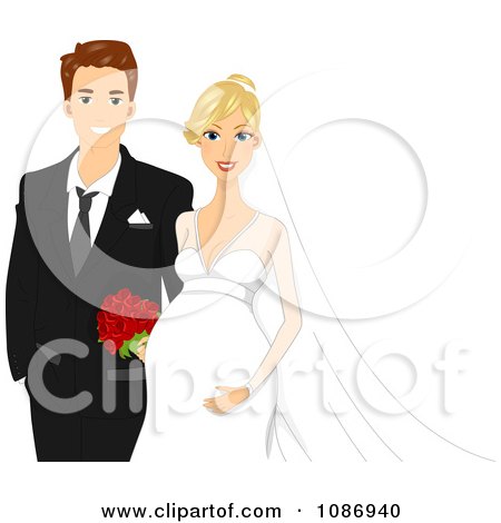 Clipart Happy Expecting Wedding Couple With The Bride Touching Her Baby Bump - Royalty Free Vector Illustration by BNP Design Studio