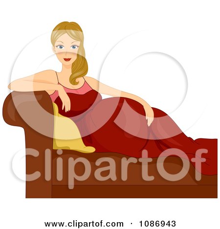 Clipart Pregnant Woman Resting Her Hand On Her Baby Bump And Reclining In A Red Gown - Royalty Free Vector Illustration by BNP Design Studio